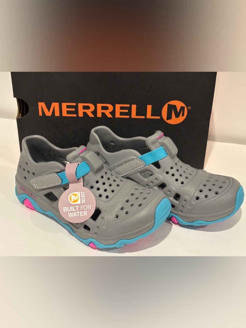 NWT Merrell Girls Gray/Turquoise Water Shoes Size 12
